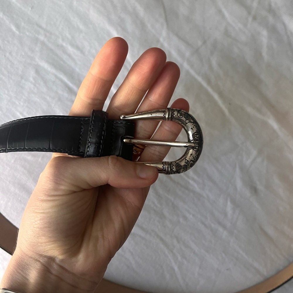Brighton Dark Navy Leather Belt with Silver Buckle
